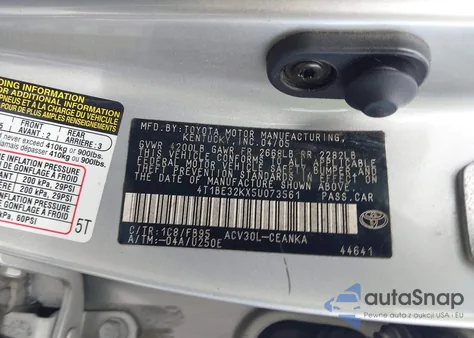 2005 Toyota Camry Std from USA, damaged, VIN 4T1BE32KX5U073561